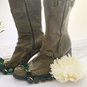 CLARK'S INDIGO ARMY GREEN Leather Mid-Calf Boots